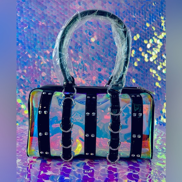 Pastel Goth Blk Rainbow Holographic Chains Buckle Bag - Picture 6 of 11